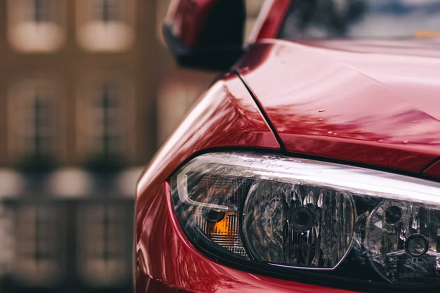 Close up view of car headlight