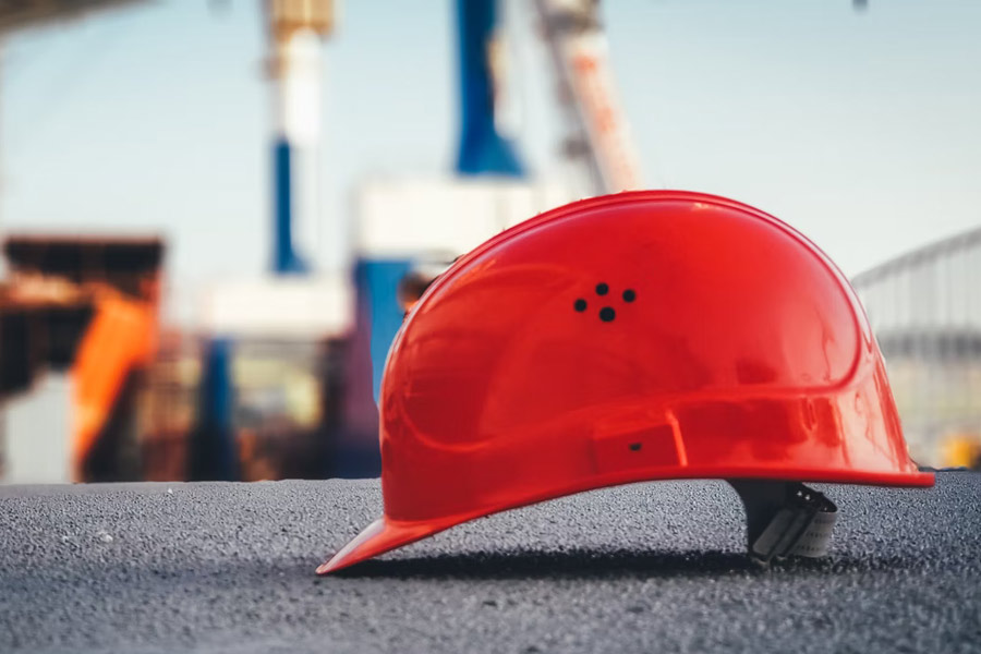 Close up of red hard hat